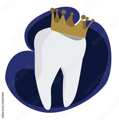  white Tooth in golden crown.teeth with crown.Tooth care dental medical stomatology vector icon. 