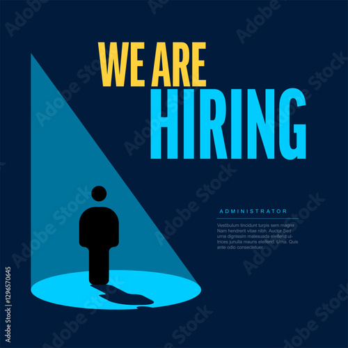 Flyer banner header social media satatus template Graphic with 'We Are Hiring' text and silhouette symbolizing employment opportunities. Emphasizes hiring, inviting candidates to apply for jobs.