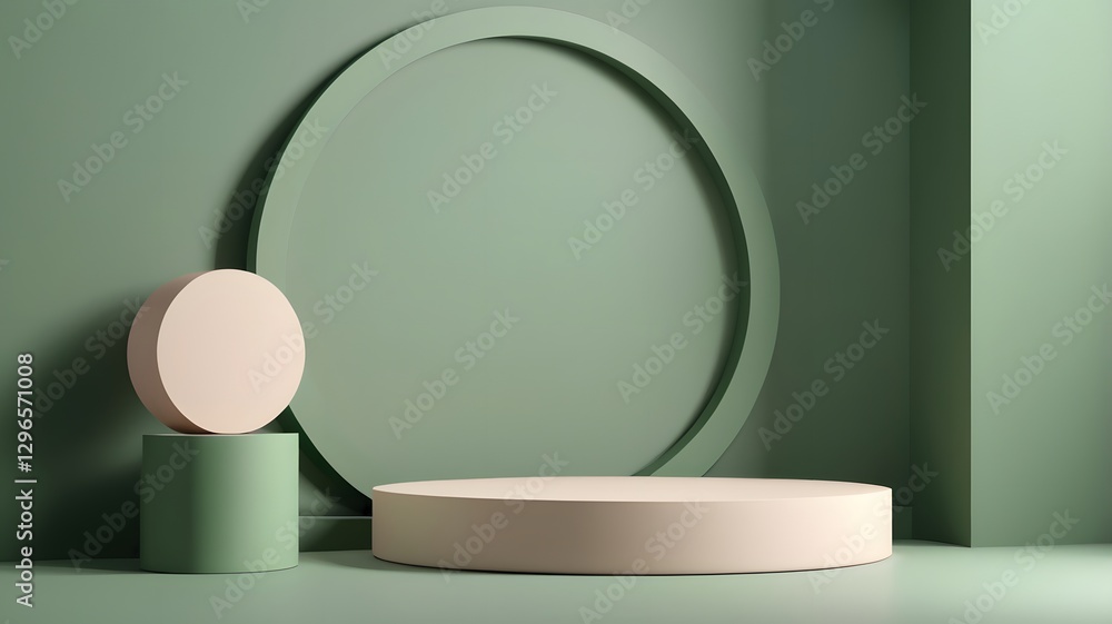 abstract display of geometric shapes in muted green and pink tones, creates a minimalist background for product presentation abstract display of geometric shapes in muted green and pink tones, creates a minimalist background for product presentation