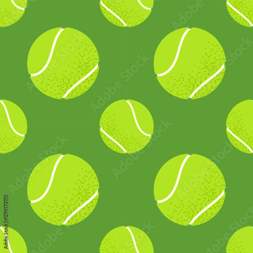 Tennis ball. For sports themes, outdoor games and team activity concepts. Seamless pattern for textile, wrapping paper, background.