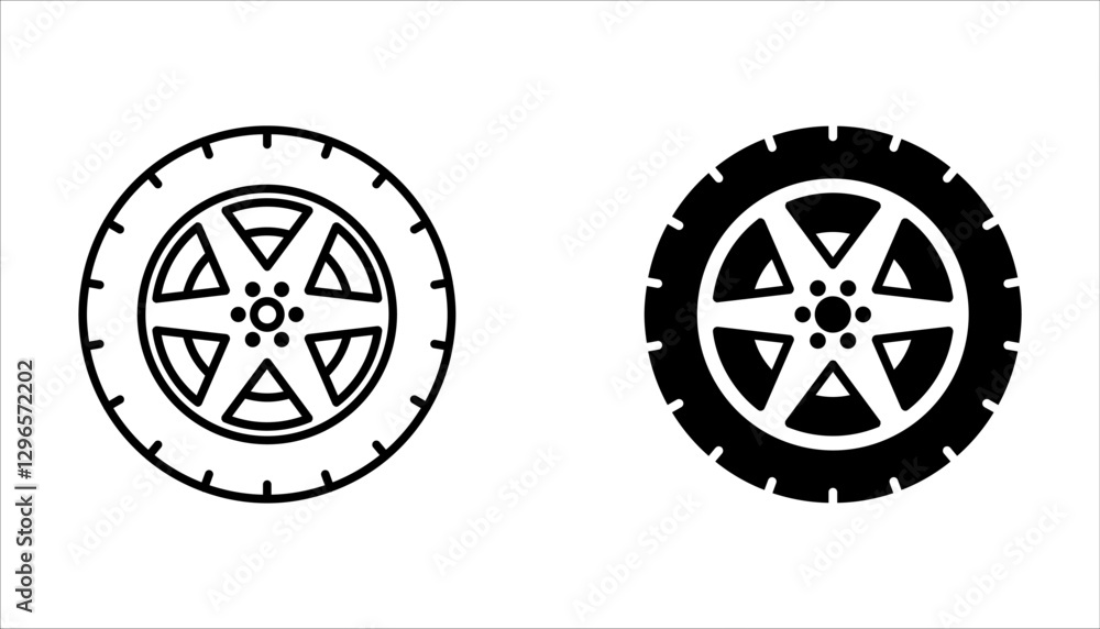 Car wheel icons set. Black wheel tires silhouette. For web design, isolated on white background. Car wheel icons set. Black wheel tires silhouette. For web design, isolated on white background.