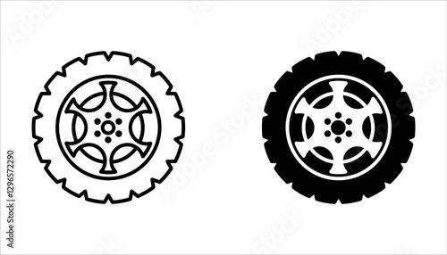 Car wheel icons set. Black wheel tires silhouette. For web design, isolated on white background.