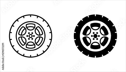Car wheel icons set. Black wheel tires silhouette. For web design, isolated on white background.