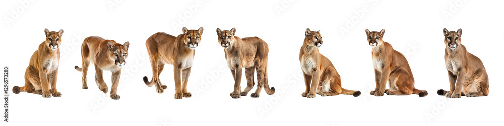 Obraz premium Seven Individual Poses of a Cougar on a Transparent Background