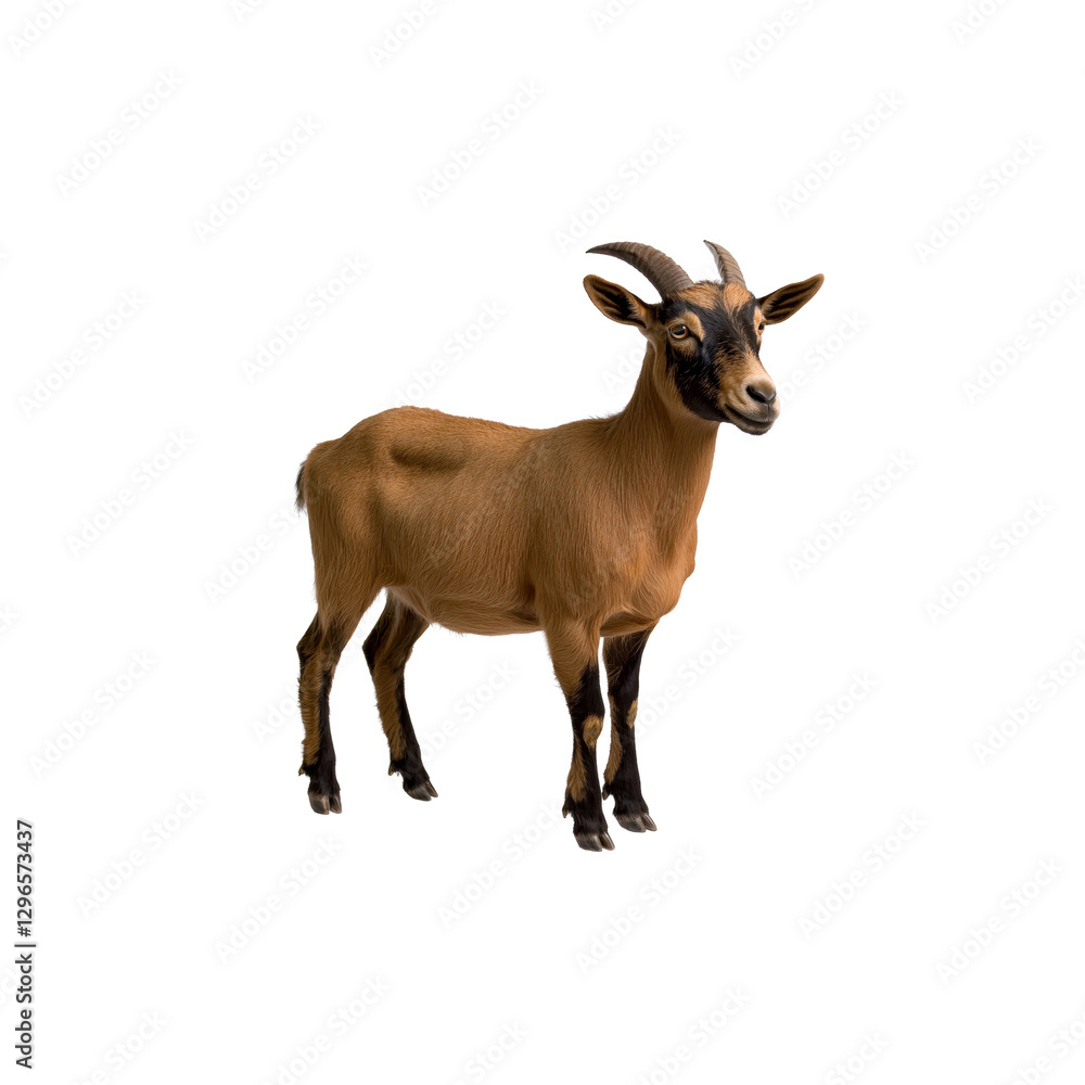 Young Goat Standing Proud in Natural Setting with Green Background Young Goat Standing Proud in Natural Setting with Green Background