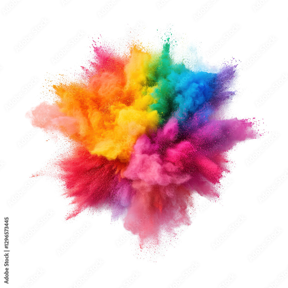 Colorful explosion of vibrant powders, bright and lively hues blending together, perfect for creative projects and energetic themes. Isolated on white background or PNG Colorful explosion of vibrant powders, bright and lively hues blending together, perfect for creative projects and energetic themes. Isolated on white background or PNG