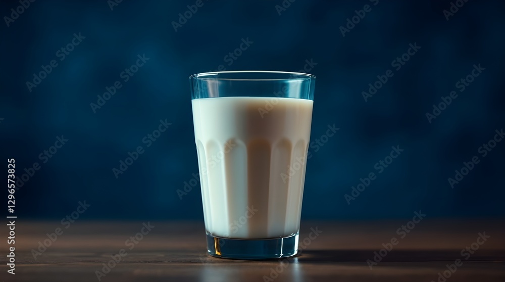 Glass of milk on the table on blue background Glass of milk on the table on blue background