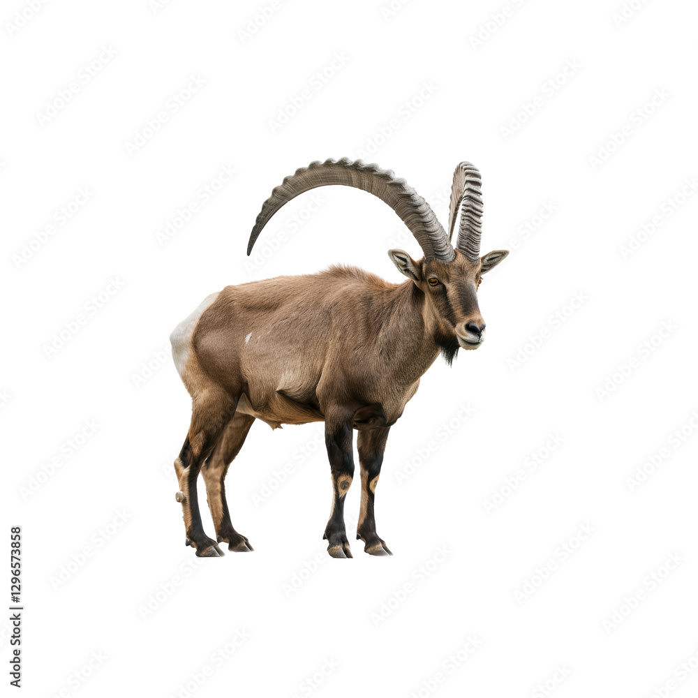 Brown Wild Goat Standing on a White Background in Natural Pose Brown Wild Goat Standing on a White Background in Natural Pose