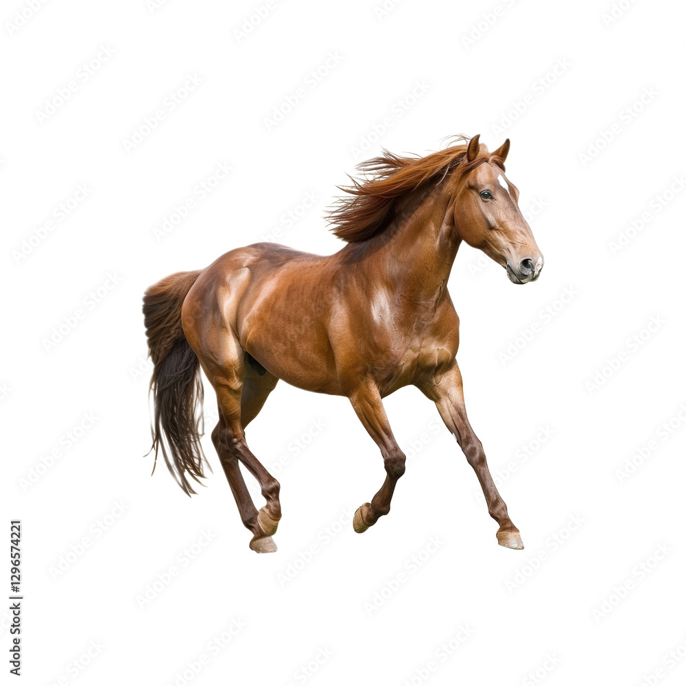 Fototapeta premium Majestic Chestnut Horse Running Freely in a Bright Open Field