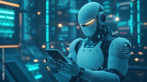 Futuristic Robot in a Dystopian Cityscape