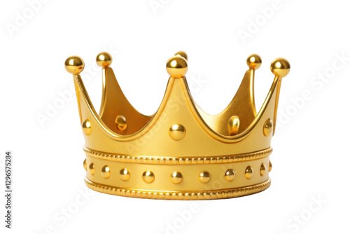 Golden crown symbolizing royalty and prestige for celebration decorations, parties, or themed events, cut out