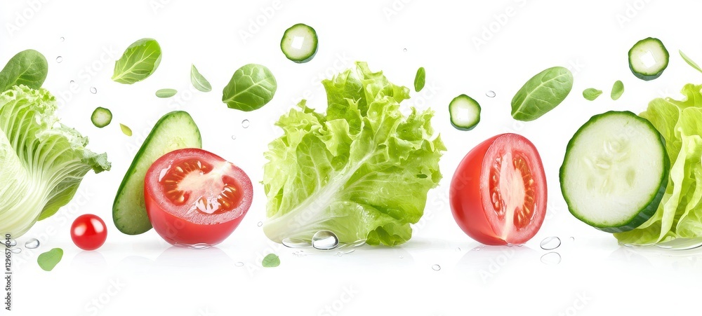 Refreshing Salad Ingredients Lettuce Tomatoes Cucumbers Avocado in Harmony Fresh Vibrant Composition Refreshing Salad Ingredients Lettuce Tomatoes Cucumbers Avocado in Harmony Fresh Vibrant Composition