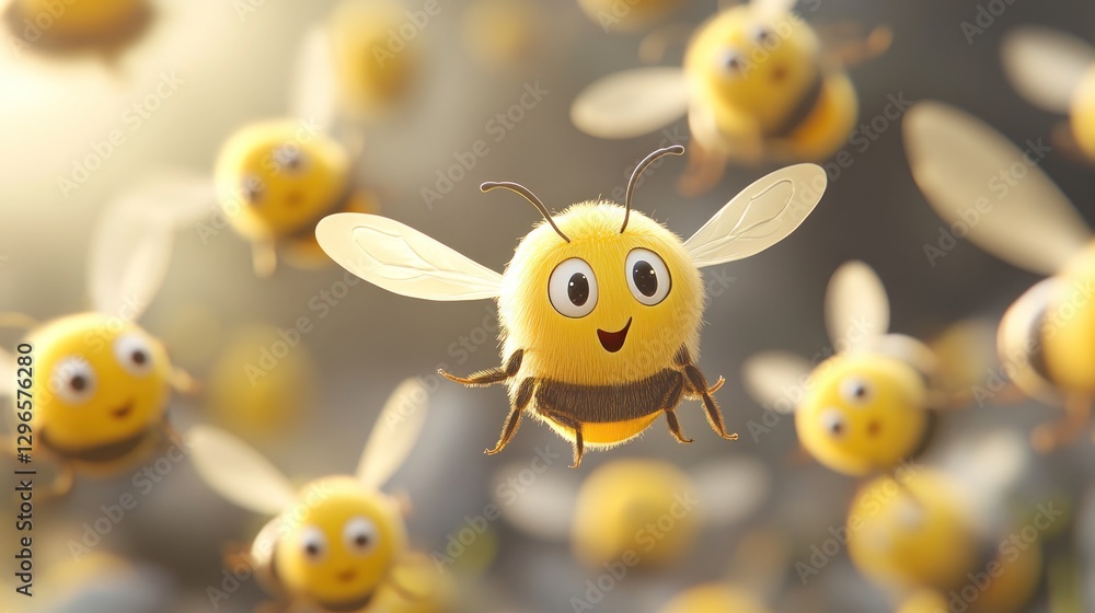 Obraz premium Happy Bees Flying in Sunlight (1)