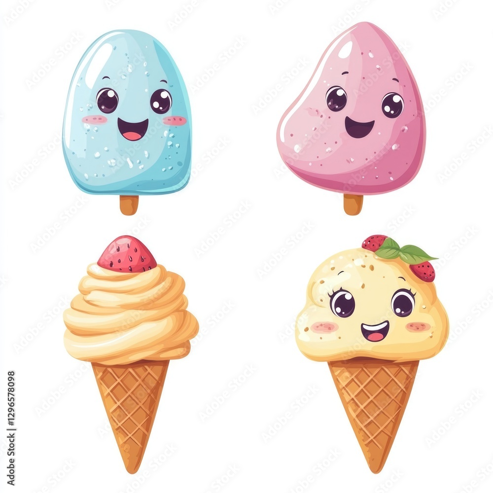cartoon eating ice cream vector isolated on white background cartoon eating ice cream vector isolated on white background