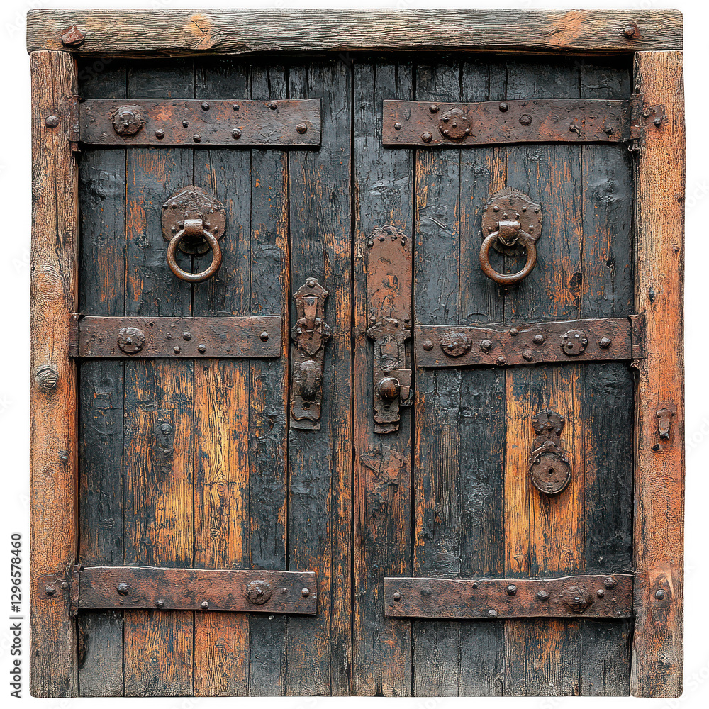 A double barn door with corroded handles isolated on white background.PNG A double barn door with corroded handles isolated on white background.PNG
