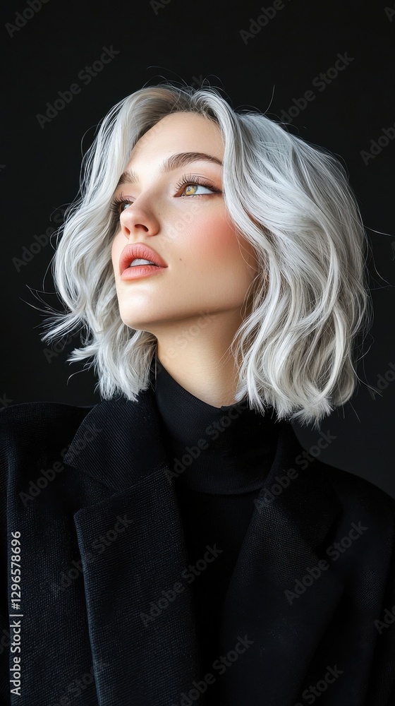 Fototapeta premium A woman with short hair and a black jacket
