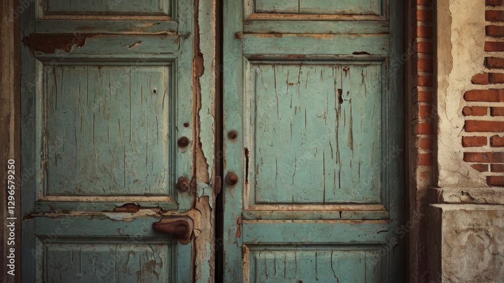 Art photograph worn old door and walls with slight cracks Art photograph worn old door and walls with slight cracks