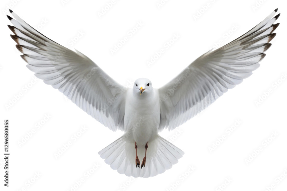 Fototapeta premium White bird with outstretched wings glides gracefully through the air showcasing its beauty and elegance, cut out