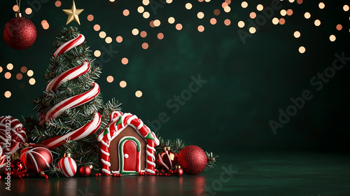 Christmas Tree Gingerbread House Festive Decor photo