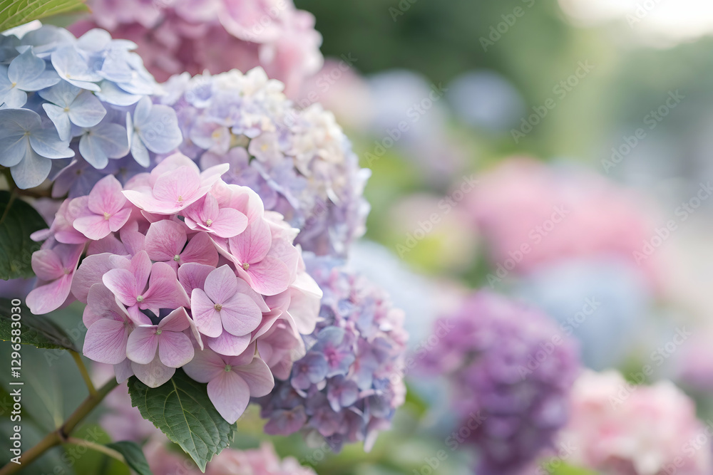 Hydrangea clusters with soft pastel gradients Hydrangea clusters with soft pastel gradients