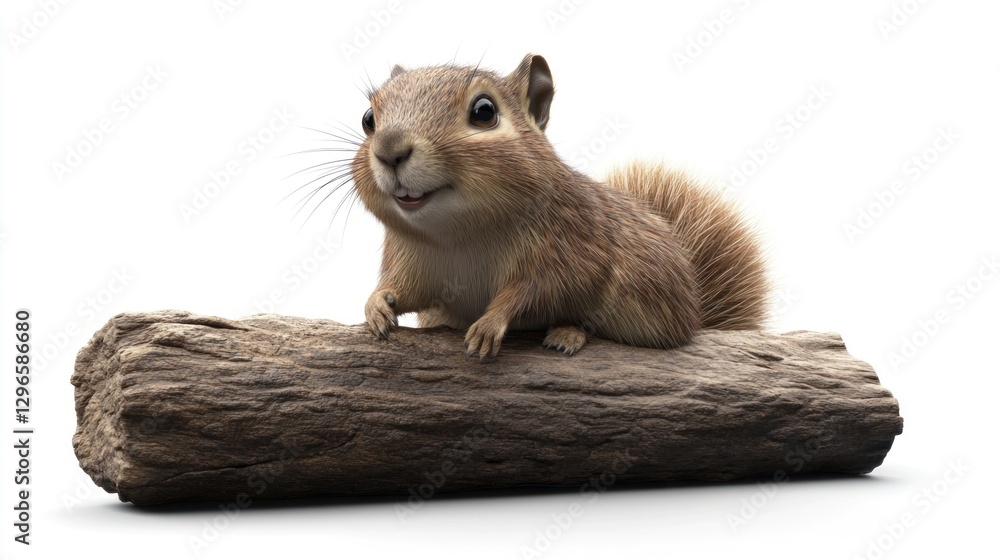 Fototapeta premium Cute squirrel on log, white background