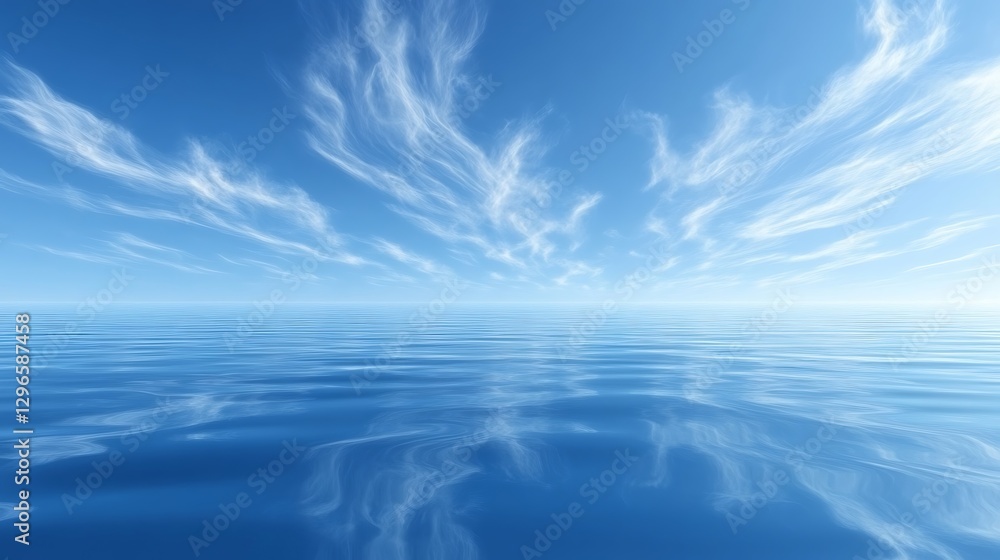 Obraz premium Calm ocean, tranquil sky, reflective surface, digital art, background image