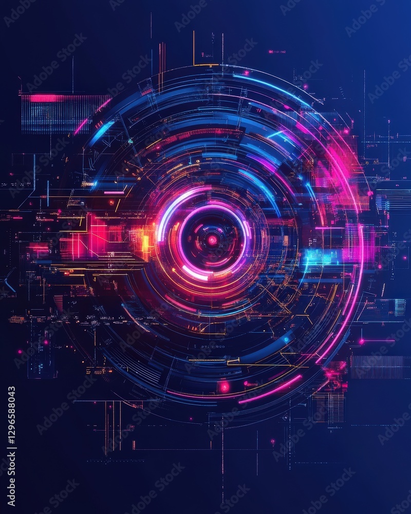 Artistic technology icons with neon gradients and abstract textures Artistic technology icons with neon gradients and abstract textures