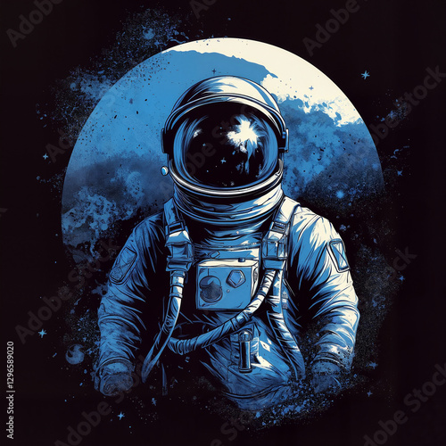 Dynamic artwork of a space explorer in a vivid suit, set against a glowing galaxy