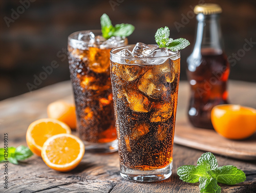 Refreshing drink: cola in glass food photography photo