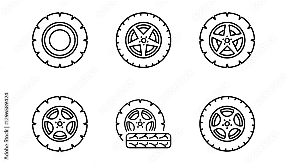 Car tires icon set. Vector illustration for web design. Isolated on white background. Car tires icon set. Vector illustration for web design. Isolated on white background.