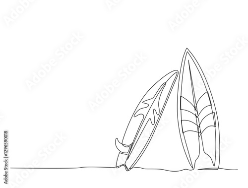 Continuous one line drawing of surfing longboard design. Surfboard in single line draw illustration. Editable stroke.