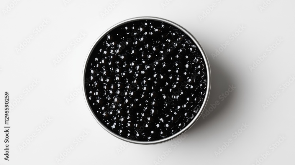 Close-up of black tapioca pearls in a white bowl. Close-up of black tapioca pearls in a white bowl.