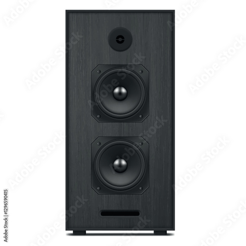 Black loudspeaker bass audio sound power control electronic acoustic realistic vector