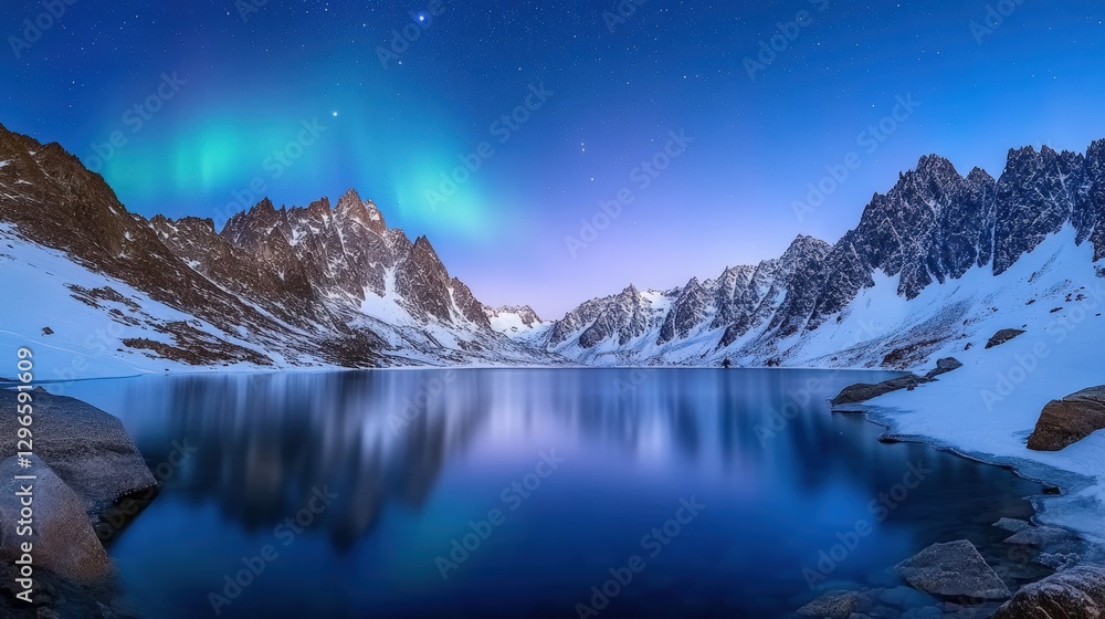 Fototapeta premium Captivating reflection of alpine lake mountain range panoramic view serene environment scenic outlook