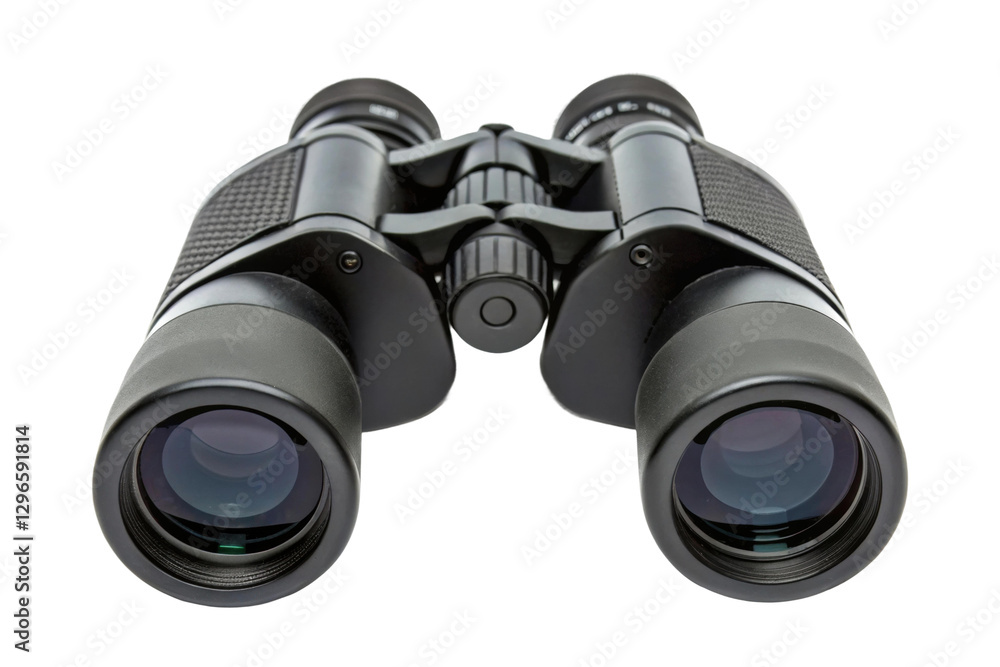 Detailed view of high-quality binoculars for outdoor exploration and wildlife observation activities, cut out Detailed view of high-quality binoculars for outdoor exploration and wildlife observation activities, cut out