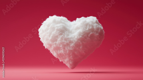 Valentine's Day, A fluffy cloud shaped like a heart against a vibrant red background, symbolizing love, warmth, and affection in a creative way.