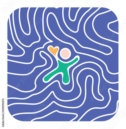 illustration vectorielle représentant une silhouette sur le territoire, avec un cœur dans une main, pour symboliser l'ancrage, le respect, la bienveillance, l'éthique, la responsabilité