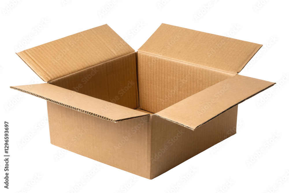 Empty brown cardboard box ready for storage or shipping on a plain surface at a home office nearby autumn season, cut out Empty brown cardboard box ready for storage or shipping on a plain surface at a home office nearby autumn season, cut out