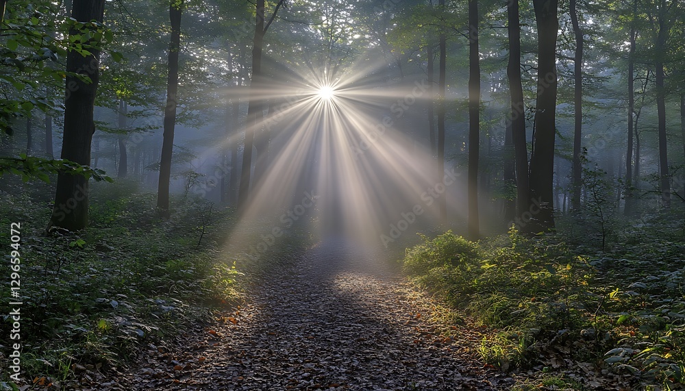 Fototapeta premium Sunbeams Forest Path Morning