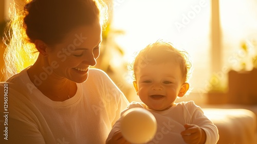 Joyful mother and baby playing together at home warm lighting family bonding heartwarming moments