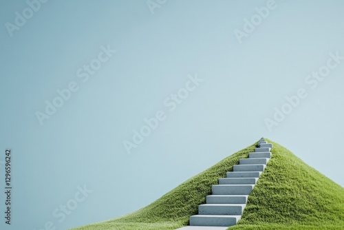 metaphorical representation of weight loss as mountain climb with stairs made of healthy habits leading to peak with