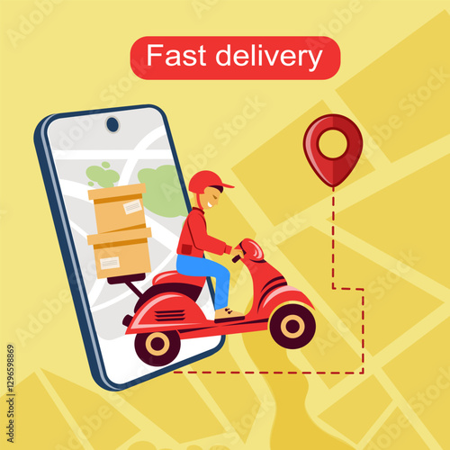 vector home delivery service on a scooter online ordering service