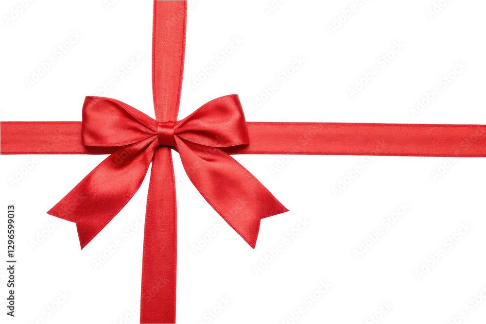 Red ribbon tied in a bow on a gift box for special occasions and celebrations, cut out Red ribbon tied in a bow on a gift box for special occasions and celebrations, cut out