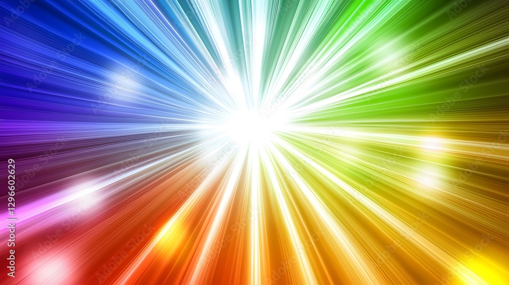 A vibrant burst of colored rays radiating from a bright center A vibrant burst of colored rays radiating from a bright center