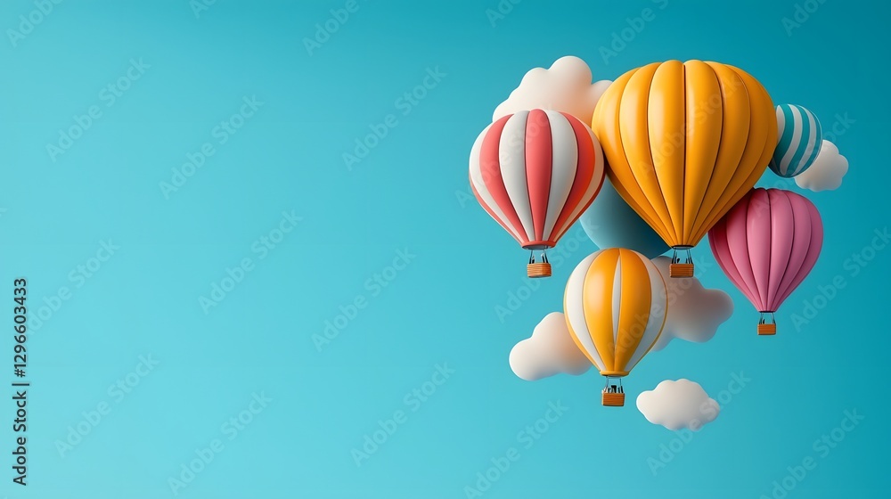 Fototapeta premium Whimsical air balloons drifting gracefully on the edges of a soft blue sky creating a serene and dreamy atmosphere The colorful floating vessels evoke a sense of wonder adventure and escape
