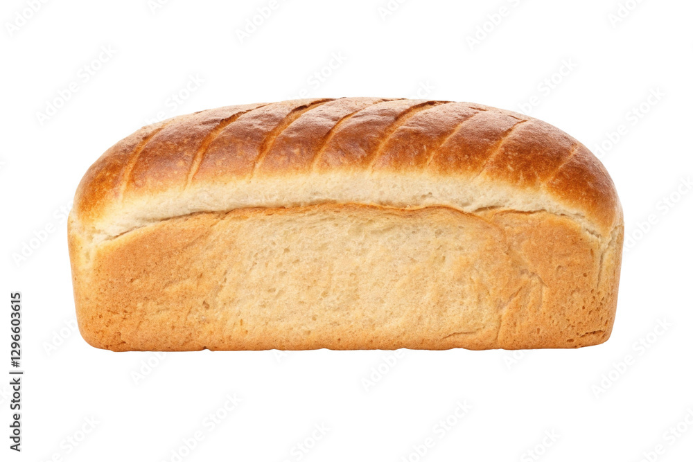 Freshly baked loaf of bread on display with a golden crust, perfect for sandwiches and toasting in any kitchen setting, cut out Freshly baked loaf of bread on display with a golden crust, perfect for sandwiches and toasting in any kitchen setting, cut out