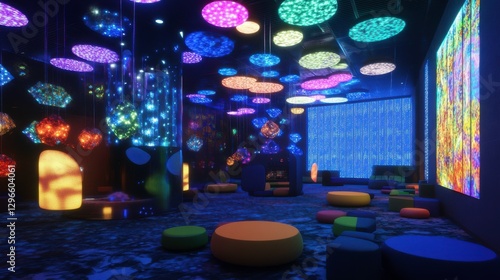 Vibrant Learning Space with Colorful Lighting and Decor