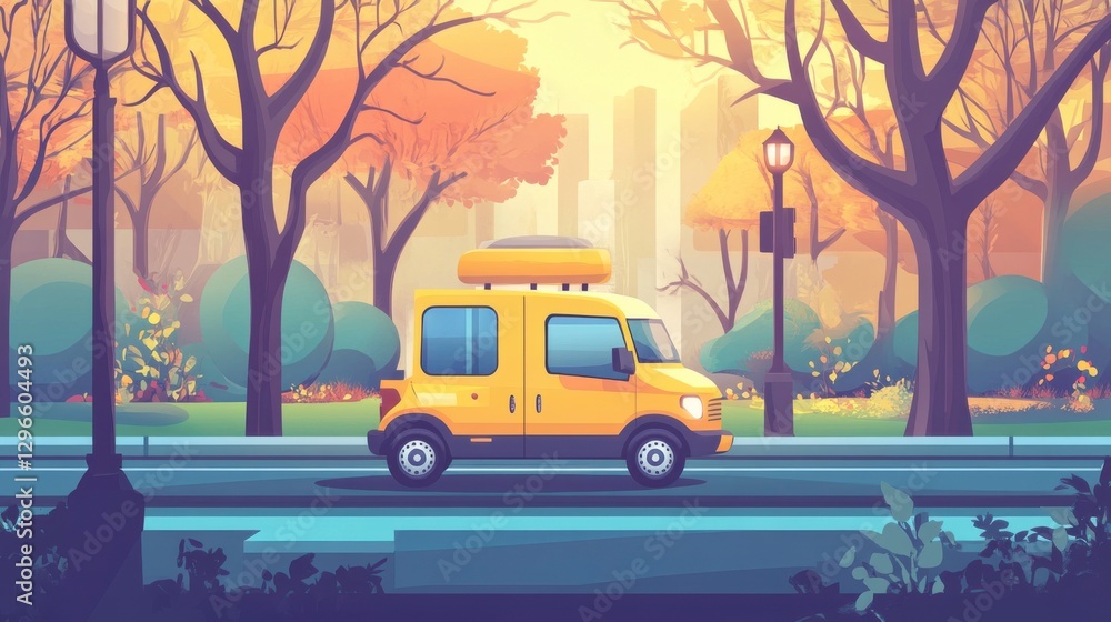 Obraz premium Vibrant Vector Transportation Illustration in Autumn Setting