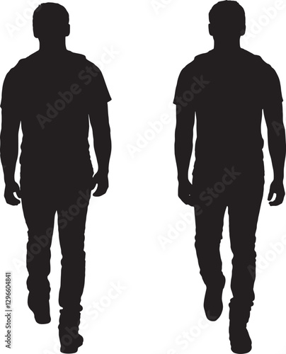 vector; silhouette;front and back view of same man walking