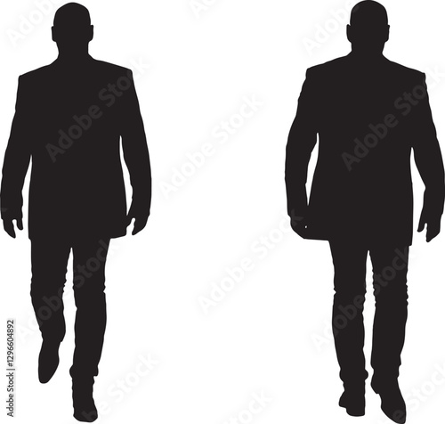 vector; silhouette;front and back view of same man walking